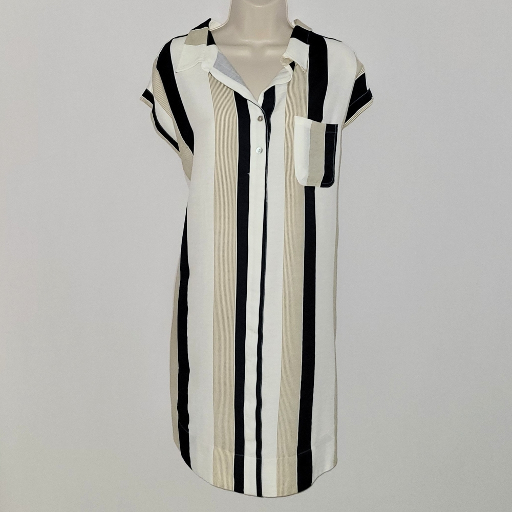 Striped Black and White Shirt Dress Oversized Size Large NEW